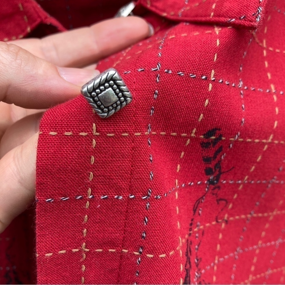 Vintage Wrangler Red feather pattern Button Up Shirt Size XL women's - Picture 11 of 12